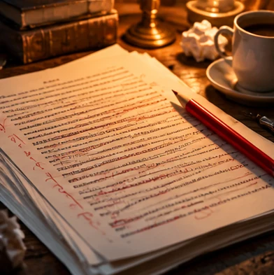 Manuscrito con lápiz de corrección