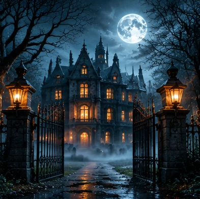 Casa misteriosa entre la niebla